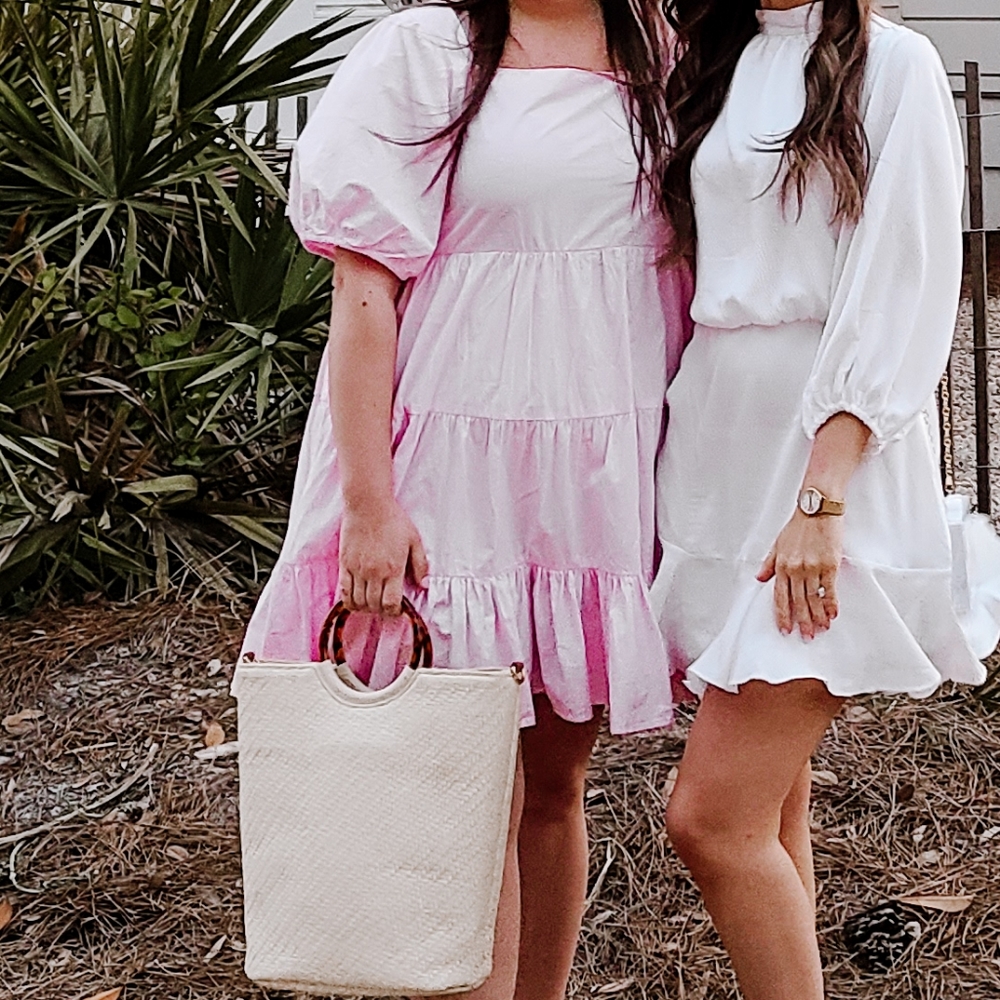 Puff sleeve babydoll pink dress